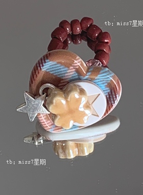 幸运星｜原创小众设计ins复古y2k千禧可爱格纹爱心四叶草纽扣戒指