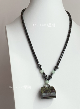 孤品｜小众设计新中式高级复古千禧ins黑胆石天然石包包串珠项链