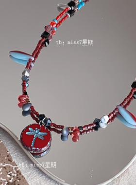 蜻蜓标本｜原创小众设计高级复古vintage港式ins捷克珠串珠项链