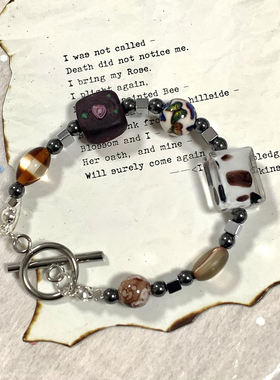 咖啡牛奶糖｜原创小众设计复古天然石蝴蝶斑点不规则串珠手链