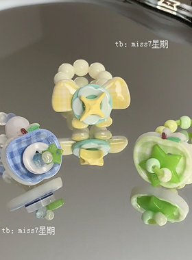 萌物集｜原创小众设计ins风可爱童趣古早y2k千禧苹果星星纽扣戒指