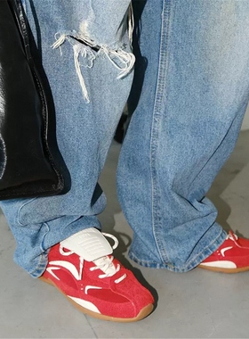 真皮版小众复古红色内增高德训鞋女2025夏新款休闲软底阿甘运动鞋