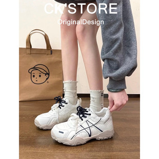 女小个子厚底轻便休闲运动内增高小白鞋 7cm德训鞋 现货速发