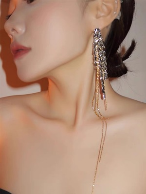 小众设计感麦穗叶片细链流苏耳环