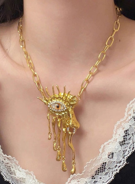 法式复古个性夸张恶魔之眼半脸嘴唇五官项链小众轻奢高级感锁骨链