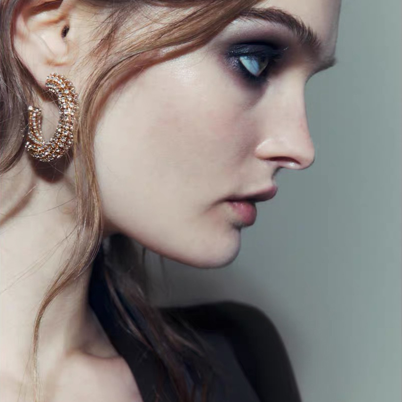 秋冬新款银针镶钻多层圆形耳环