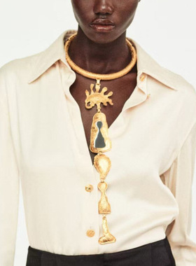 欧美重工夸张走秀眼睛钥匙孔长流苏吊坠项圈时髦个性高级感项链女