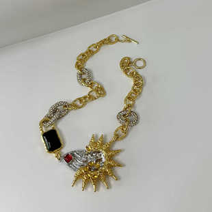 中古鬼才设计vintage宫廷文艺复古镀金镶宝石重工加粗锁骨链项链