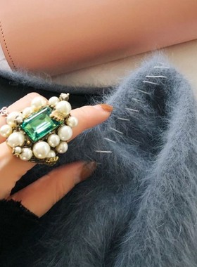 LIN同款造型感爆棚纯手工镶嵌优雅复古绿色锆石戒指女网欧美时尚