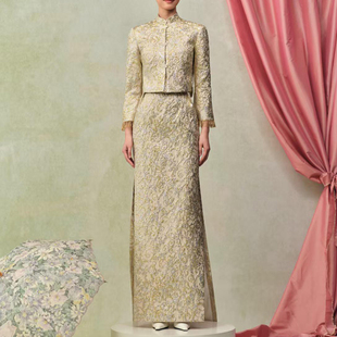 敬酒服长 花色礼服套装 新中式 晨拍礼服女新娘高级感复古风立领长袖