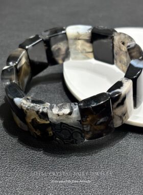 天然黑色樱花玛瑙手牌排水晶diy原创材料手链手串国风水墨风礼物