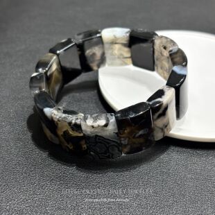 天然黑色樱花玛瑙手牌排水晶diy原创材料手链手串国风水墨风礼物