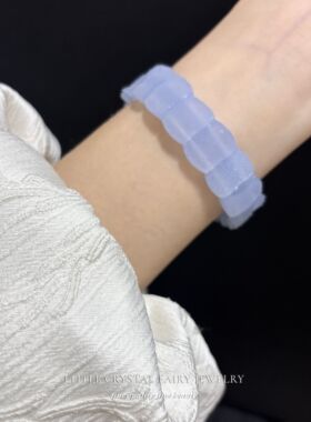 天然蓝纹玛瑙蓝玉髓晶洞手排手牌手链diy串珠材料原创水晶礼物