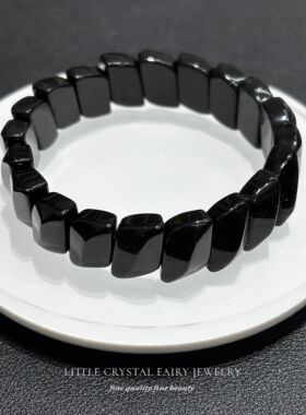 天然黑曜石S型扭扭手牌排手链diy原创项链材料串珠新中式黑色礼物