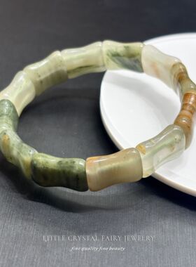 天然绿兔毛竹节手牌手排diy原创水晶串珠女生首饰文艺风文玩礼物