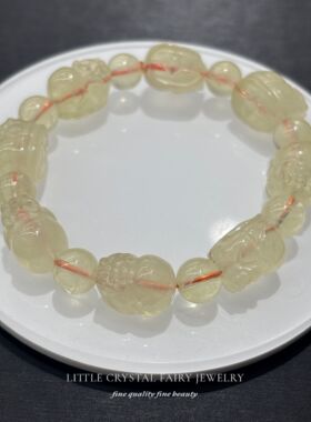 天然柠檬黄水晶貔貅手串手链diy原创水晶串珠木生首饰招米米礼物