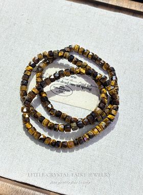 天然黄虎眼小方糖蹦迪珠手串手链可diy原创散珠流行水晶首饰配珠