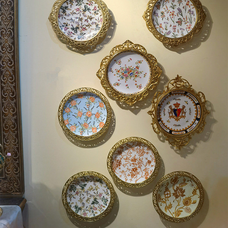 欧式装饰盘子摆件挂盘瓷画客厅样板房玄关美式装饰品摆设陶瓷配铜
