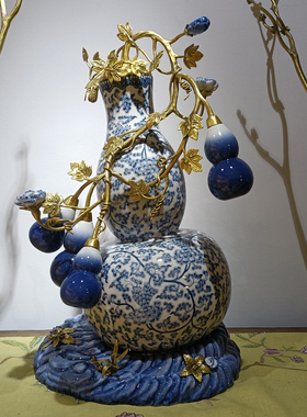 新中式青花瓷葫芦摆件中古风