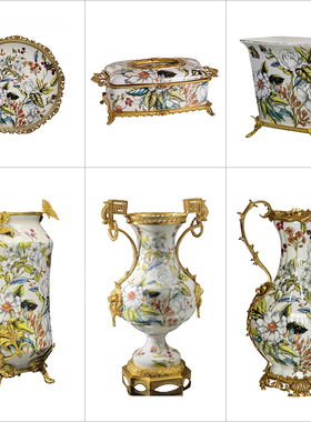 欧式古典花鸟图案陶瓷装饰摆件家居客厅工艺品套装艺术装饰品摆件