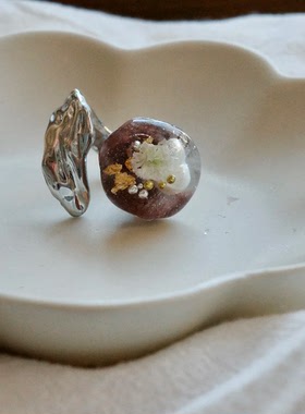 菲安琦原创设计花朵透明球体开口戒指女小众设计感高级感指环