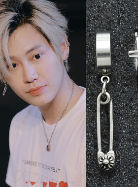 bounprem全新同款耳环耳夹潮钛钢别针十字架嘻哈情侣925银耳饰