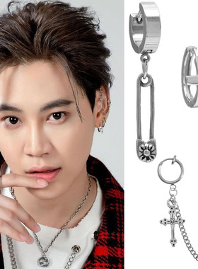 BounPrem同款耳环原创设计个性嘻哈耳夹耳骨链925银十字架耳扣