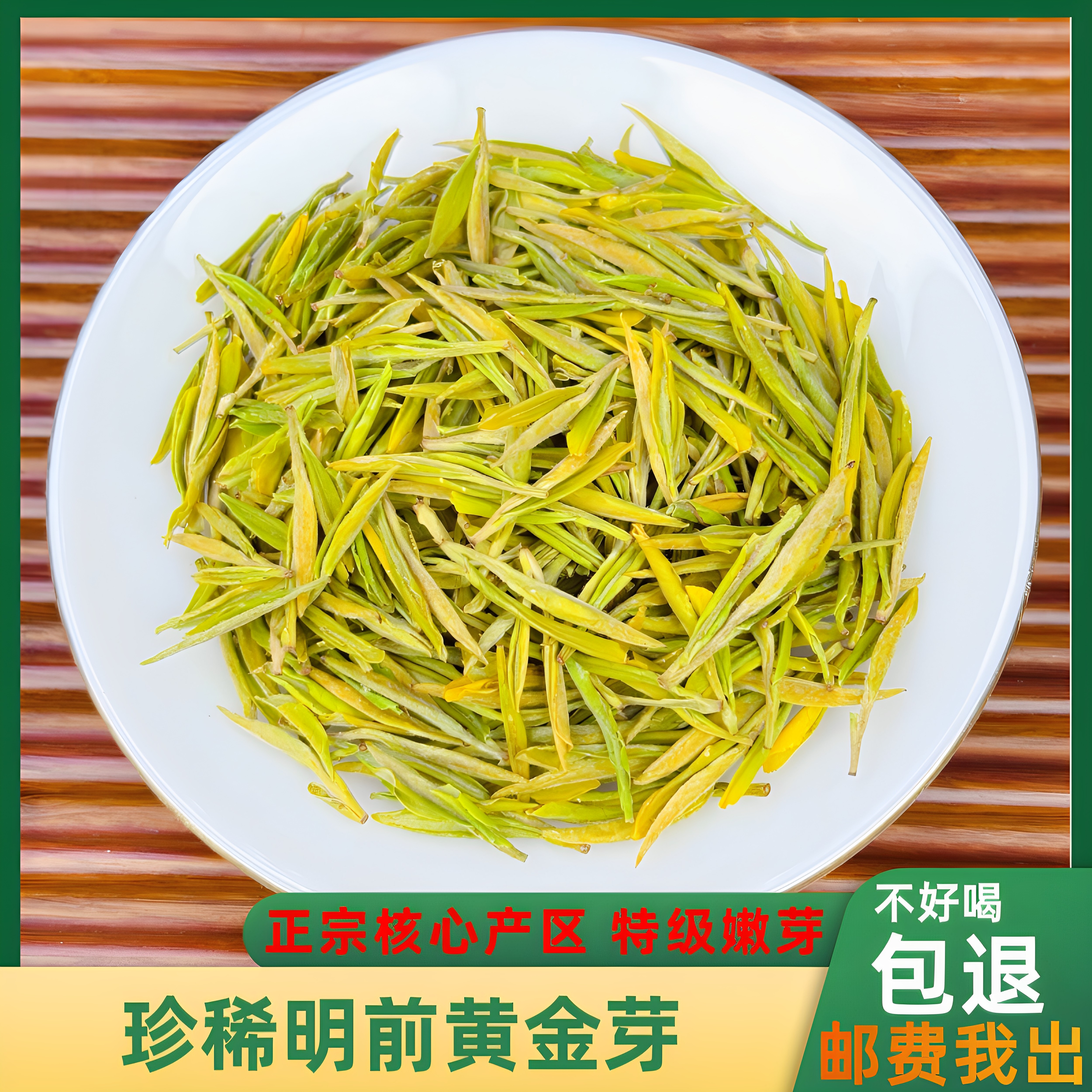 2026新茶黄金芽茶叶珍品原产地核心头采明前绿茶白茶春茶安吉125g