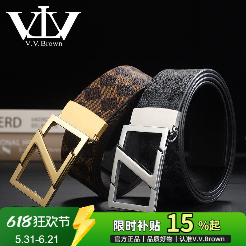 V.V.Brown意大利品牌原创菱格纹皮带Z休闲百搭真皮打孔扣腰带男款