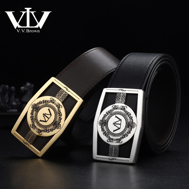 v.v.brown正品皮带平滑扣中青年