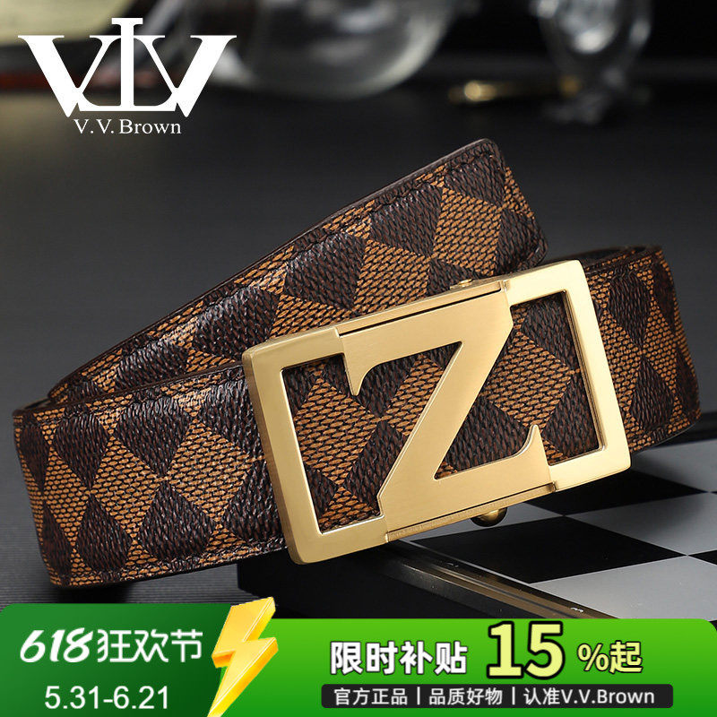 VVBrown专柜正品男士真皮皮带菱格纹男款轻奢高档百搭自动扣Z腰带