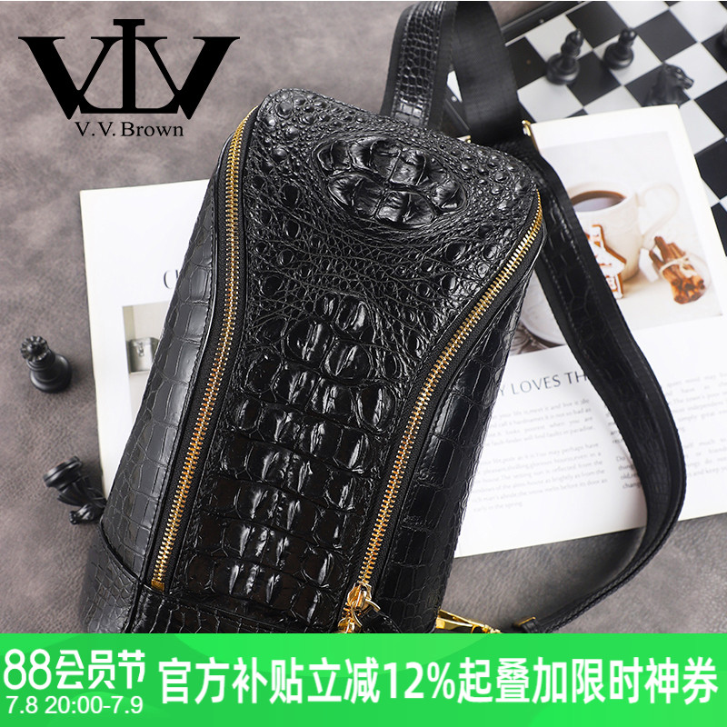 鳄鱼皮真皮胸包单肩斜挎休闲百搭