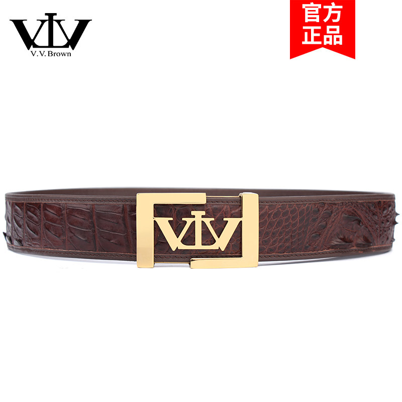 VVBrown意大利品牌正品皮带真皮奢华平滑扣高档轻奢鳄鱼皮腰带男