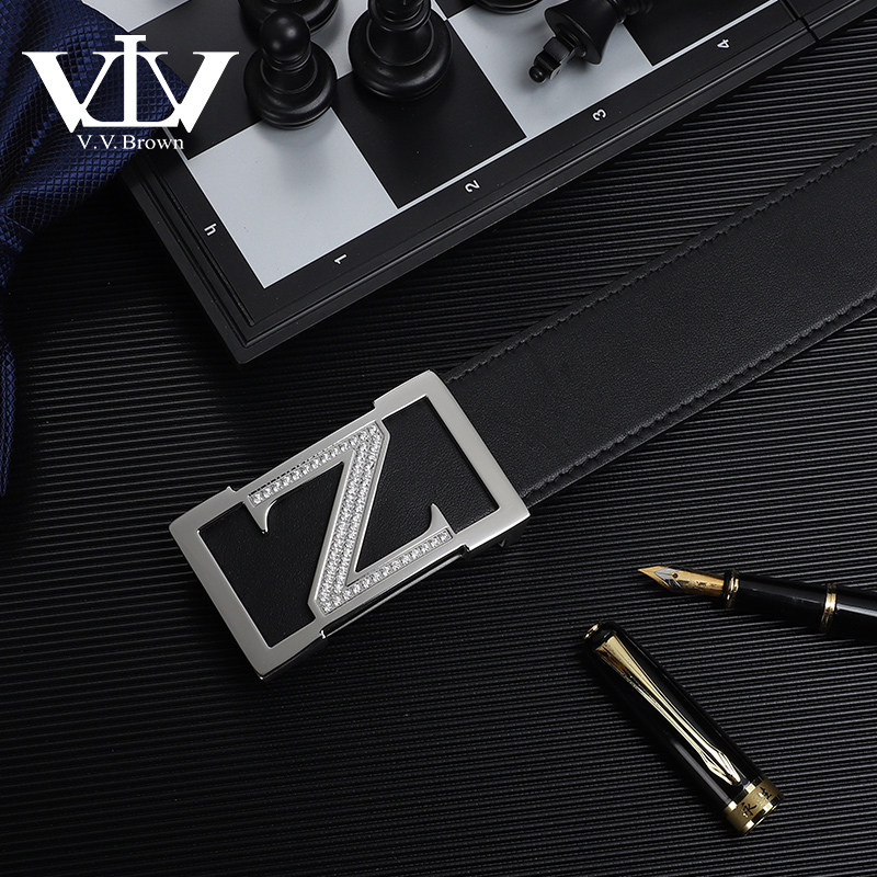 VVBROWN意大利品牌正品男真皮头层牛皮带高档Z字平滑扣休闲男裤带