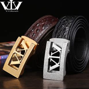 V.V.Brown意大利品牌正品高档鳄鱼皮皮带男款轻奢自动扣腰带真皮