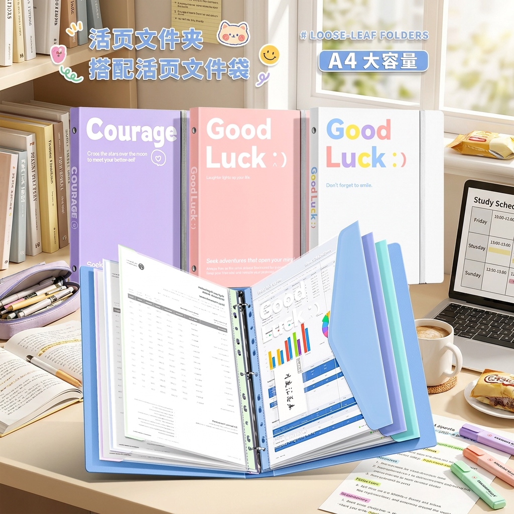 齐心活页文件夹A4活页夹整理夹打孔器活页本学生a4纸收纳夹插页袋大容量试卷收纳册资料册外壳装订成册神器
