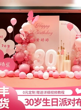 30岁女生生日装饰场景布置三十老公男生18岁成人礼气球kt板背景墙