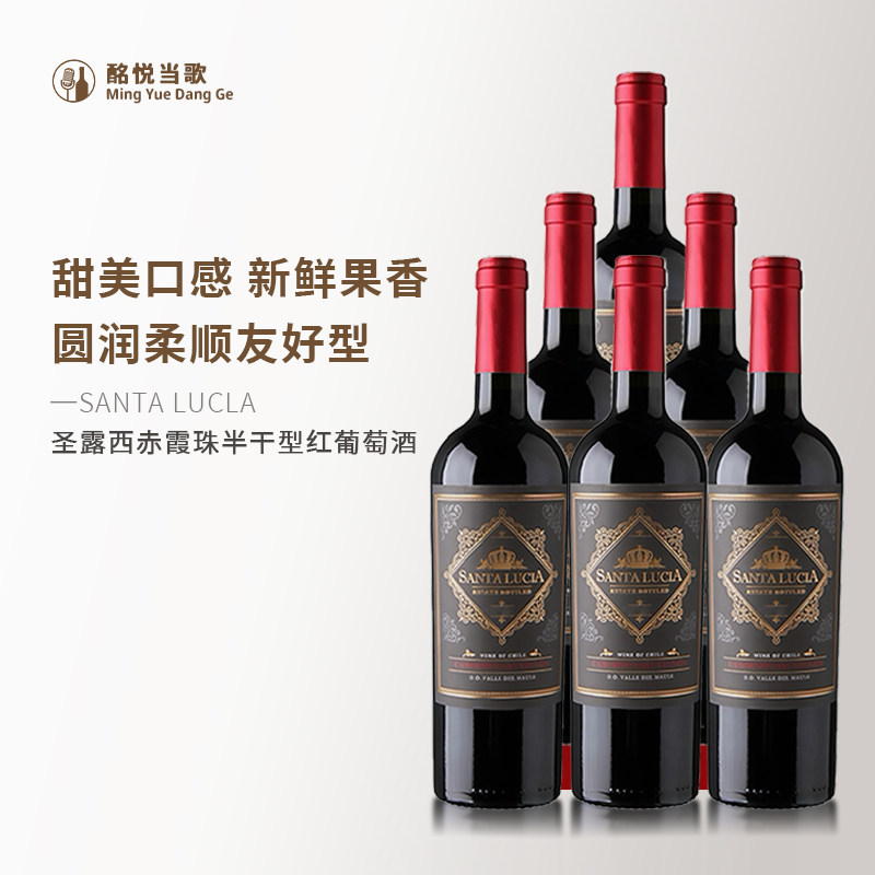圣露西赤霞珠半干型红葡萄酒智利摩尔山谷原瓶进口红酒（整箱装）