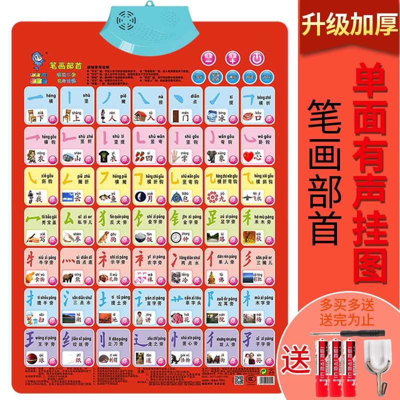 笔画部首有声挂图汉语拼音表儿童点读发声墙贴认数字宝宝看图认字
