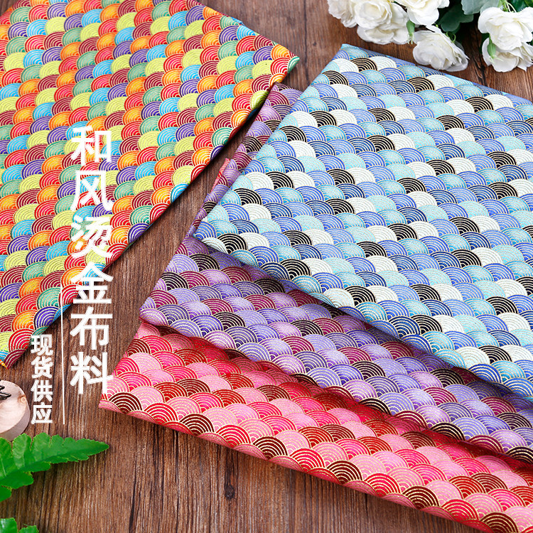 日系和风布料Diy手工面料全棉烫金棉麻面料拼布