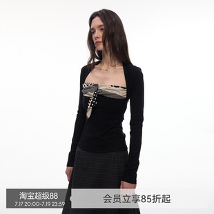 【叠影波点】BiLLconch黑白撞色长袖t恤波点拼接假两件长袖上衣女