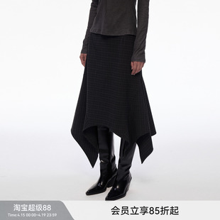 【偏锋格律】BiLLconch暗黑格纹不规则半身裙女百搭中长款a字裙