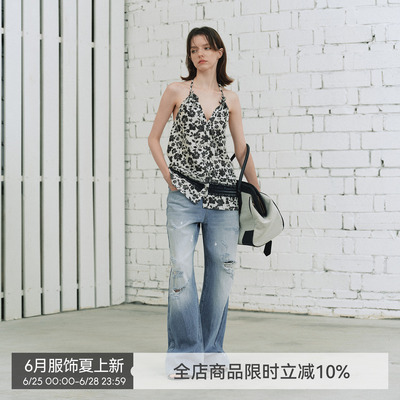 马骝破洞漆点牛仔裤春夏