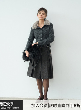 【漫步常青藤】BiLLconch羊毛混纺彩点肌理感半裙A字廓形百褶裙女