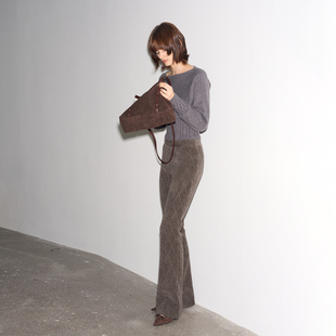 BiLLconch复古针织加绒喇叭裤 秋冬显瘦垂感休闲裤 女 纤绒微喇