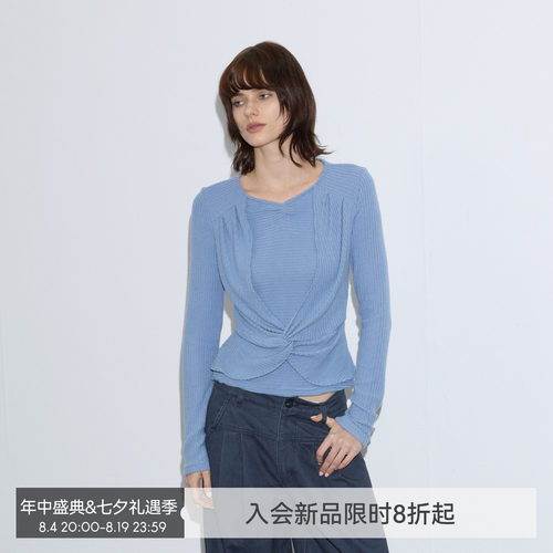 【8.15 20:00上新】BiLLconch磨毛条纹假两件层次纽结抽皱上衣
