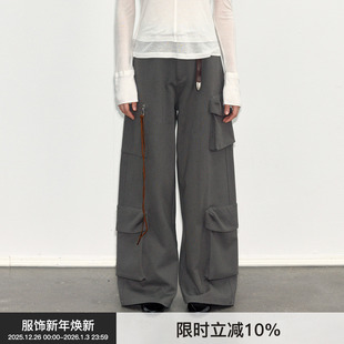 复古灰色多口袋休闲裤 BiLLconch美式 阔腿 宽松直筒长裤 工装