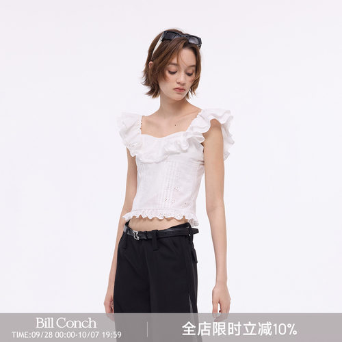 【巴黎旧事】BiLLconch荷叶边衬衫100棉两穿修身上衣