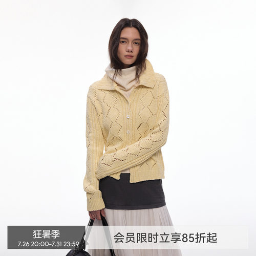 【午后光缕】BiLLconch 100%纯棉翻领针织开衫镂空早春外套2026