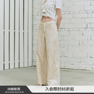 【印花长裤】BiLLconch米白色低腰直筒裤花纹阔腿简约文艺休闲裤